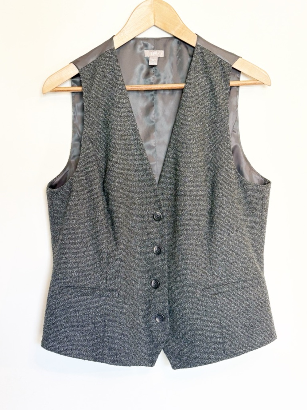 J Jill Grey Vest Suiting Button Front Satin Back Medium Stretch